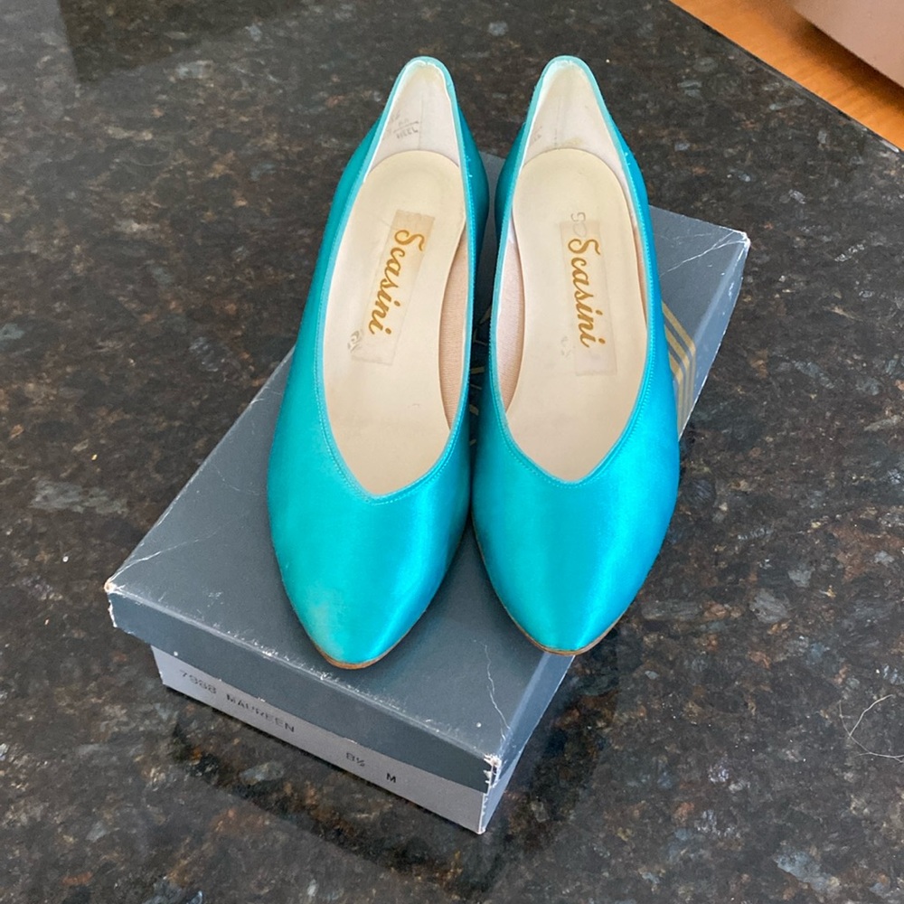 Ansonia kitten heels- blue spruce color, worn for 1 wedding